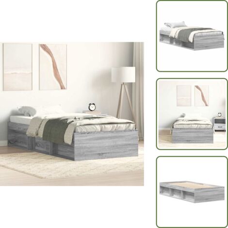 Madera de ingeniería - vidaXL Estructura de cama gris Sonoma 90x200 cm - Listones de madera