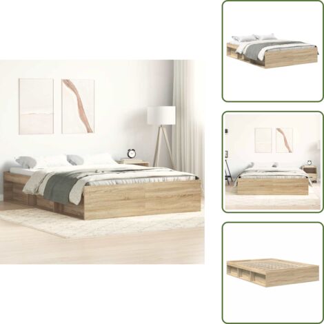 Madera de ingeniería - vidaXL Estructura de cama roble Sonoma 140x190 cm - Cama roble Sonoma