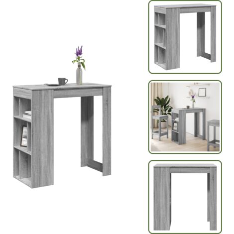 Madera de ingeniería - vidaXL Mesa alta bar con estantes gris Sonoma 102x50x103,5 cm - Mesa alta