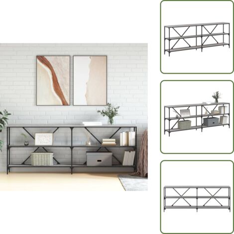 Madera de ingeniería - vidaXL Mesa consola hierro y madera ingeniería gris Sonoma 200x30x75cm - Hierro