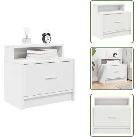 Madera de ingeniería - vidaXL Mesilla de noche con cajón blanca 51x31x47 cm - Mesilla de noche blanca
