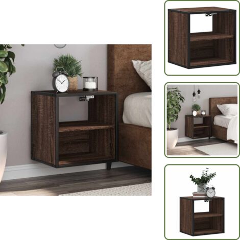 Madera de ingeniería - vidaXL Mesita de noche de pared color roble marrón 40x31x39,5 cm - Metal
