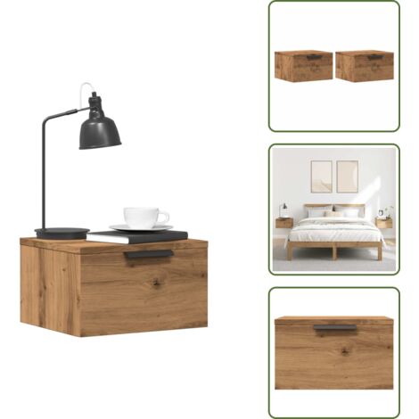 Madera de ingeniería - vidaXL Mesitas de noche de pared 2 uds roble artisan 34x30x20 cm - Mesita de noche de pared