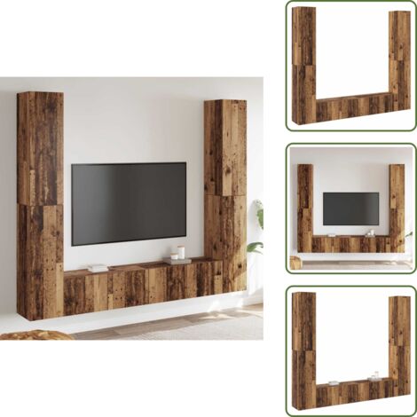 Madera de ingeniería - vidaXL Muebles de TV de pared 6 uds madera vieja madera de ingeniería - Muebles decorativos