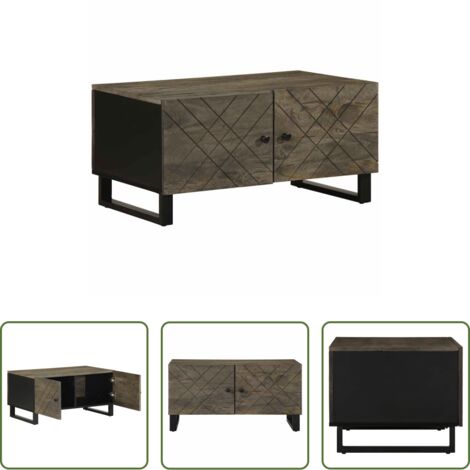 Madera de mango -  Mesa de centro madera maciza de mango negra 80x50x40 cm