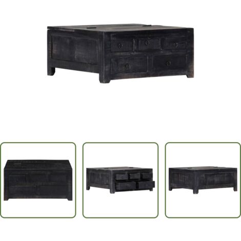 Madera de mango -  Mesa de centro madera maciza de mango negro 65x65x30 cm