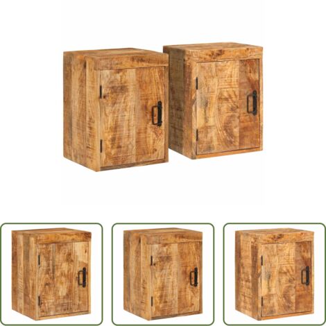 Madera de mango -  Mesita de Noche 2 pcs Marrón Madera de mango maciza