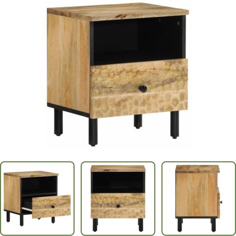 Madera de mango -  Mesita de noche de madera maciza de mango 40x33x46 cm