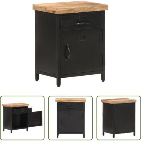 Madera de mango -  Mesita de noche de madera maciza de mango rugosa 40x30x52 cm