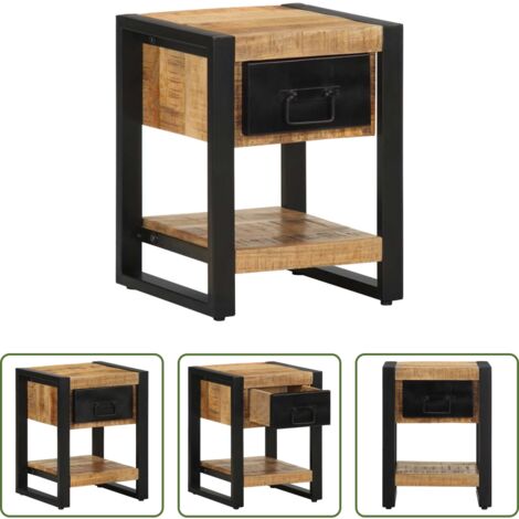 Madera de mango -  Mesita de noche madera maciza de mango 35x34x45 cm