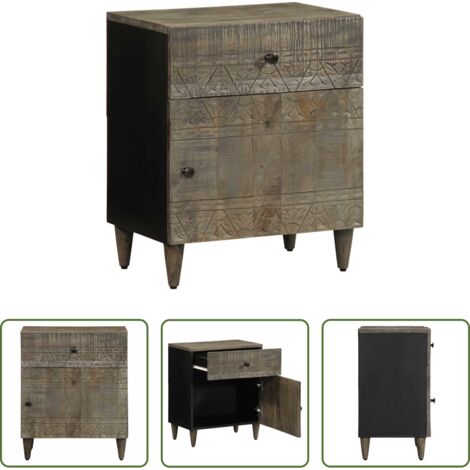 Madera de mango -  Mesita de noche madera maciza de mango gris claro 50x33x60 cm