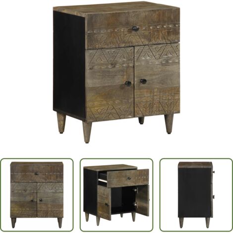 Madera de mango -  Mesita de noche madera maciza de mango gris claro 50x33x60 cm