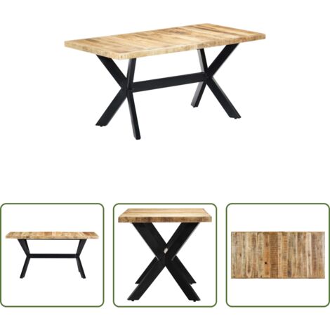 Madera de mango rugosa -  Mesa de comedor madera maciza de mango rugosa 160x80x75 cm