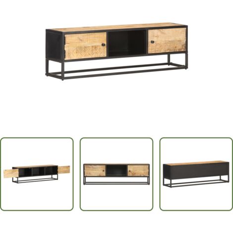 Madera de mango rugosa -  Mueble de TV puerta tallada madera de mango rugosa 130x30x40 cm
