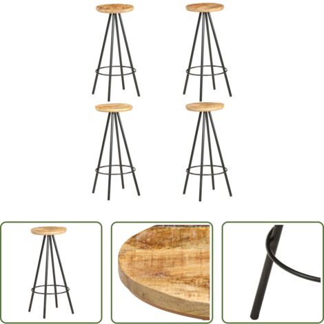 Madera de mango -  Taburetes de cocina 4 unidades madera de mango rugosa