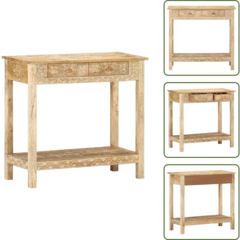 Madera de mango - vidaXL Mesa consola de madera maciza de mango 80x35x74 cm - Diseño pintado a mano
