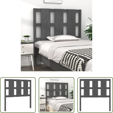 Madera de pino -  Cabecero de cama madera maciza de pino gris 105,5x4x100 cm