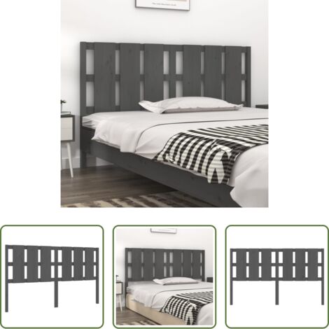 Madera de pino -  Cabecero de cama madera maciza de pino gris 165,5x4x100 cm