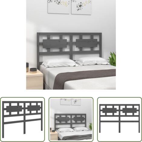 Madera de pino -  Cabecero de cama madera maciza de pino gris 165,5x4x100 cm