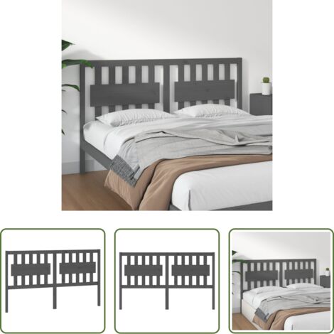 Madera de pino -  Cabecero de cama madera maciza de pino gris 165,5x4x100 cm