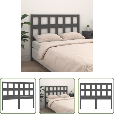 Madera de pino -  Cabecero de cama madera maciza de pino gris 165,5x4x100 cm