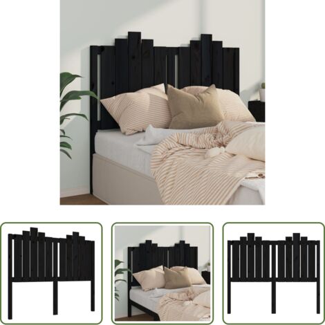 Madera de pino -  Cabecero de cama madera maciza de pino negro 126x4x110 cm