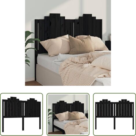 Madera de pino -  Cabecero de cama madera maciza de pino negro 146x4x110 cm