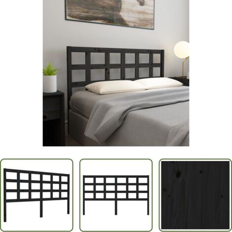 Madera de pino -  Cabecero de cama madera maciza de pino negro 165,5x4x100 cm