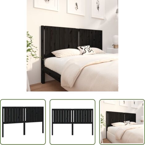 Madera de pino -  Cabecero de cama madera maciza de pino negro 165,5x4x100 cm