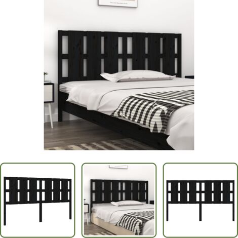 Madera de pino -  Cabecero de cama madera maciza de pino negro 165,5x4x100 cm