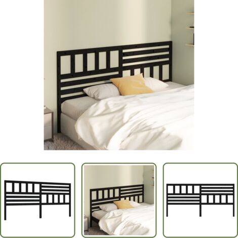Madera de pino -  Cabecero de cama madera maciza de pino negro 206x4x100 cm