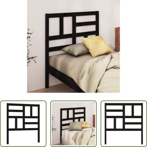 Madera de pino -  Cabecero de cama madera maciza de pino negro 81x4x104 cm