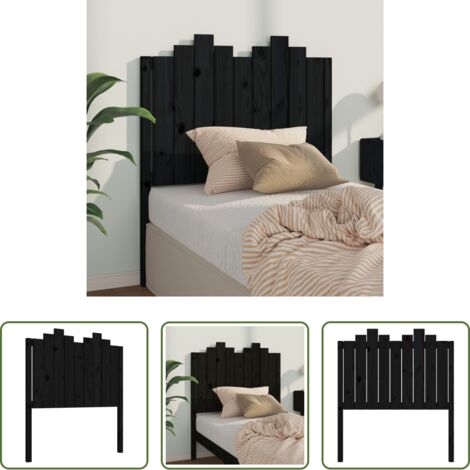 Madera de pino -  Cabecero de cama madera maciza de pino negro 96x4x110 cm