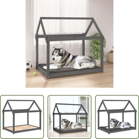 Madera de pino -  Cama para perros madera maciza de pino gris 111x80x100 cm