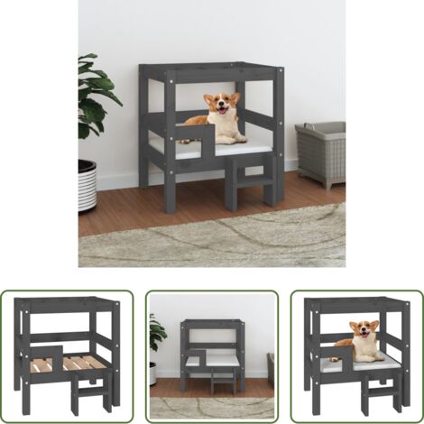 Madera de pino -  Cama para perros madera maciza de pino gris 55,5x53,5x60 cm