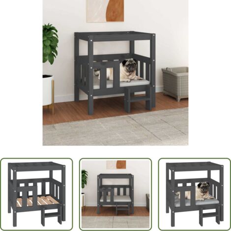 Madera de pino -  Cama para perros madera maciza de pino gris 65,5x50,5x70 cm