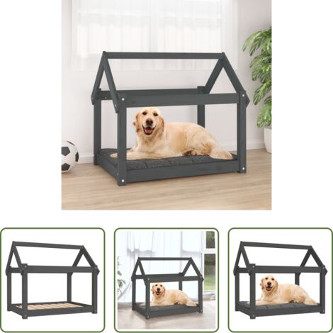 Madera de pino -  Cama para perros madera maciza de pino gris 81x60x70 cm