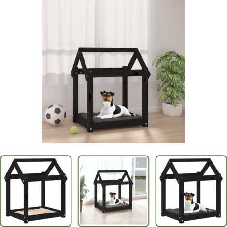 Madera de pino -  Cama para perros madera maciza de pino negro 61x50x70 cm