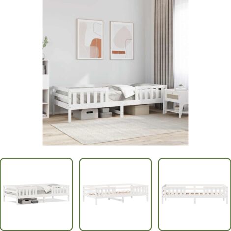 Madera de pino -  Cama sin colchón madera maciza de pino blanca 80x200 cm