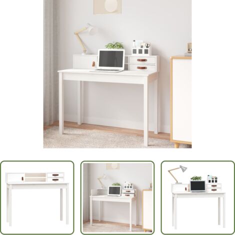 Madera de pino -  Escritorio de madera maciza de pino blanco 110x50x93 cm