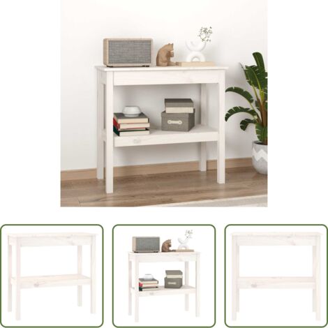 Madera de pino -  Mesa consola de madera maciza de pino blanco 80x40x75 cm