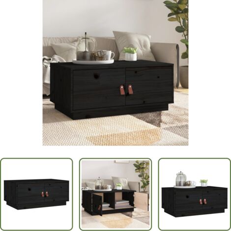 Madera de pino -  Mesa de centro de madera maciza de pino negro 80x50x35 cm