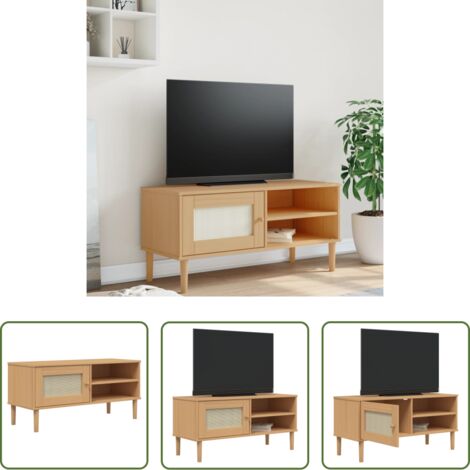 Madera de pino -  Mueble de TV SENJA aspecto ratán madera pino marrón 106x40x49cm