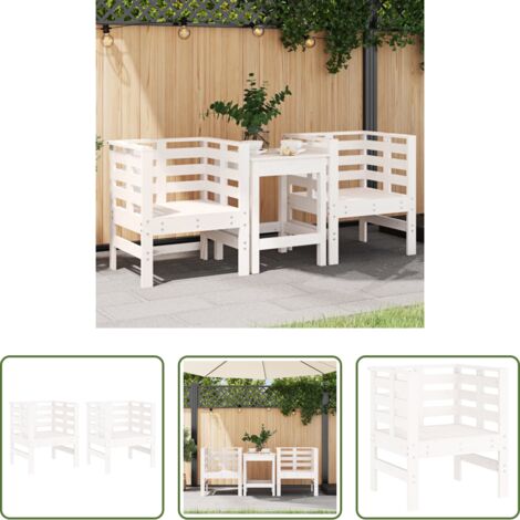 Madera de pino -  Sillas de jardín 2 uds madera maciza pino blanco 61,5x53x71 cm