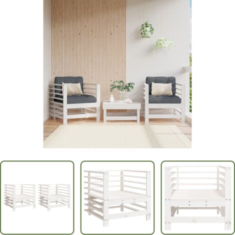 Madera de pino -  Sillones de jardín 2 unidades madera maciza pino blanco