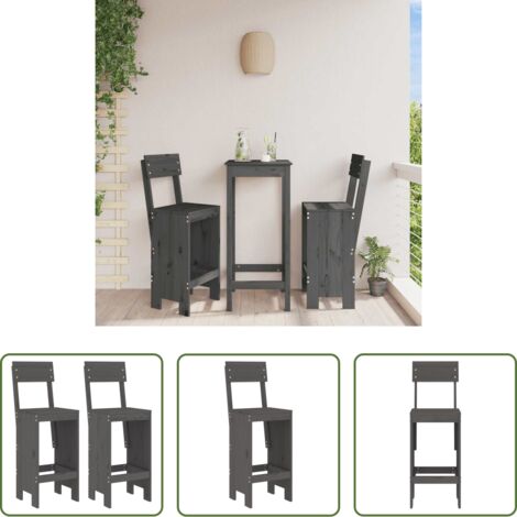 Madera de pino -  Taburetes de cocina 2 uds madera de pino gris 40x48,5x115,5 cm