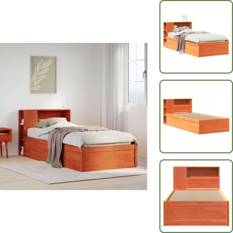 Madera de pino - vidaXL Cama sin colchón madera maciza de pino marrón cera 100x200 cm - Cama de madera maciza