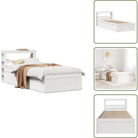 Madera de pino - vidaXL Estructura de cama con cabecero madera de pino blanca 90x200 cm - Estantes de almacenamiento