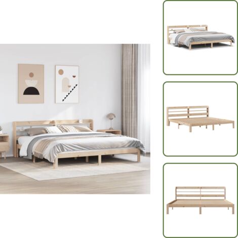 Madera de pino - vidaXL Estructura de cama con cabecero madera maciza de pino 200x200cm - Estantes de almacenamiento