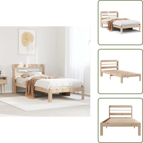 Madera de pino - vidaXL Estructura de cama con cabecero madera maciza de pino 90x200 cm - Estantes de almacenamiento